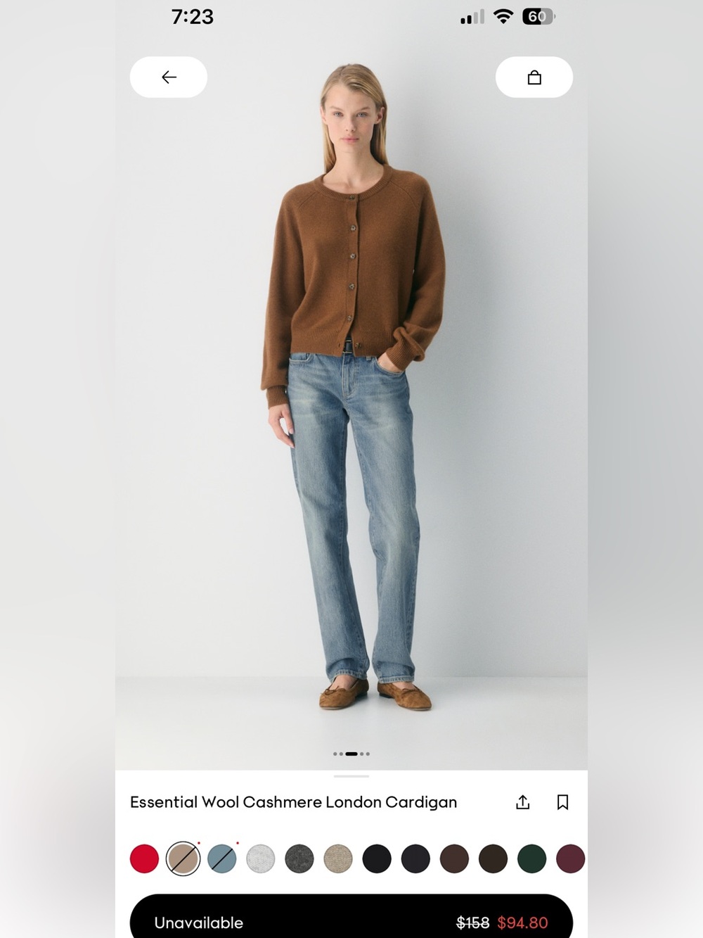 Aritzia Essential Wool Cashmere London  Crewneck Button-Front Cardigan